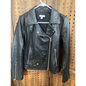 Topshop Black Faux Leather Full Zip Biker Jacket Womens US 8